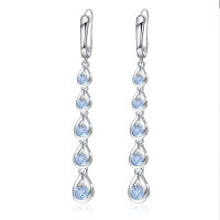 wholesale 925 Silver Blue Topaz Crystal Earrings, Exaggerated Elegance, High-End Statement Drop Earrings with Tassel and Teardrop Design-Tassel Drop Natural Sky Blue Topaz Earrings>925 Silver