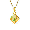 wholesale 925 silver gold-plated enamel bamboo square jade pendant with natural Hetian jade certificate Hanfu necklace accessory-0-4