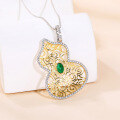 wholesale S925 Sterling Silver Enzera Emerald Full Diamond Oval Cabochon Collarbone Necklace for Women-0-2