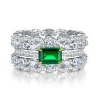 wholesale S925 Sterling Silver Women's Green Diamond Inlaid European and American Luxury Geometric Double Row Full Diamond Ring Wholesale and Drop Shipping-R256 Green Diamond No. 6