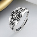 wholesale S925 Sterling Silver Retro Hexagram Pattern Ring Hip Hop Punk Trend Index Finger Ring for Men and Women-0-2