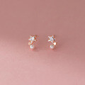 wholesale S925 Sterling Silver Light Luxury Minimalist Small Star and Pearl Stud Earrings with Diamond Accents M0585-0-2