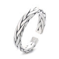 wholesale S925 Sterling Silver Retro Vintage Handwoven Braided Design Adjustable Index Finger Ring for Men and Women-0-4