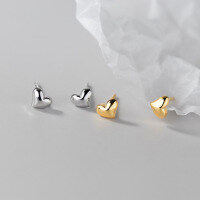 wholesale S925 Sterling Silver Polished Heart Stud Earrings, Simple Daily Commute Petite Heart Shape Sleep-Friendly Earrings G9965-S925 silver pair silver 925 silver
