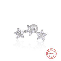 wholesale S925 Sterling Silver Three Five-Pointed Stars Snowflake Threaded Ear Stud, Cold Style Women's Ear Cartilage Stud-Single rose gold