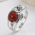 wholesale S925 Sterling Silver Retro Vintage High-End Style Nanhong Inlaid Adjustable Ring, Niche Design Irregular-0-2