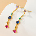wholesale Metal: 925 Sterling Silver Cross-border hot-selling elegant and sophisticated earrings with colorful zirconia, long drop style, European and American luxury-inspired, Instagram style-0-1