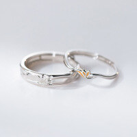 wholesale S925 Sterling Silver "Wutong" Couple Rings, Sweet Ins-style Design with Resin Leaf, Matching Couple Bands R02856-S925 silver wedding rings with adjustable opening