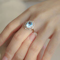 wholesale S925 Sterling Silver Aquamarine Ring for Women, Small and Unique Design, Super Sparkling Light Blue Topaz Ring, Japanese and Korean Minimalist Style-0-3