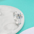 wholesale S925 Sterling Silver Cross-Border Minimalist Six-Prong Moissanite Ring for Women, Light Luxury Hand Jewelry for Live Streaming Wholesale-0-0