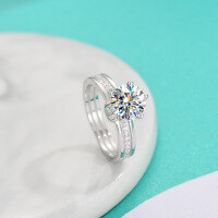 wholesale S925 Sterling Silver Cross-Border Minimalist Six-Prong Moissanite Ring for Women, Light Luxury Hand Jewelry for Live Streaming Wholesale-1 carat (zircon ring)  US size 7