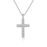 wholesale S925 Sterling Silver European and American Cross Pendant Moissanite Men's Unisex Trendy Classic Necklace-Silver with zircon and platinum