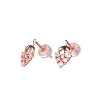 wholesale 18K Rose Gold Fresh Sweet Forest Style Diamond Earrings Women's Fashion 9K Gold Leaf Earrings Gift Ins Style-White Gold 9K Gold-Moissanite
