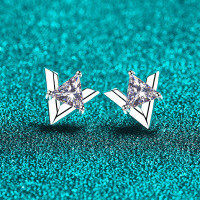 S925 Sterling Silver Moissanite Geometric Triangle Earrings for Women-1 carat moissanite (5.5mm + 5.5mm)  925 silver
