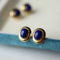 wholesale Metal material first, natural lapis lazuli stud earrings with niche design, versatile and smooth-textured lapis cabochon ear accessories for wholesale-0-1