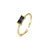 wholesale 925 Sterling Silver Retro Square Colored Gemstone Ring For Women, Ins Cross-border Thin Open Band-K227K-Black Zirconium Opening adjustable