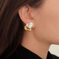 wholesale S925 Sterling Silver Gold and Silver Two-Tone Textured Heart Stud Earrings for Women, New Trendy French Style Elegant Earrings-Sterling silver