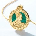 wholesale 925 Silver Gold-Plated Metal New European and American Vintage Coin Portrait Necklace for Women Retro Malachite Pendant Wholesale from Manufacturers-0-3