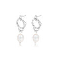 wholesale S925 Sterling Silver Twisted Hoop Earrings with Natural Pearls, Minimalist Style-0-7