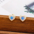 wholesale S925 Gold-Plated French Light Luxury Two-Tone Heart-Shaped Blue Opal Wire Drawing Process Earrings-0-5