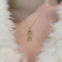 wholesale S925 Sterling Silver Pink Diamond 3D Bear Pendant Necklace for Women, Light Luxury Elegant and Versatile Collarbone Chain-BX0047-Gold 925 Silver