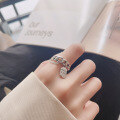 wholesale S925 Sterling Silver Korean-style chain link English small square plaque open-adjustable ring unisex-0-3