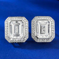 wholesale Metal material first, imported European and American style high-carbon diamond 8*10mm rectangular emerald cut earrings fully paved with diamonds-0-0
