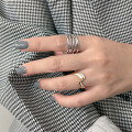 wholesale S925 Sterling Silver Korean Version INS Minimalist Wave Pattern Open Adjustable Ring-0-3