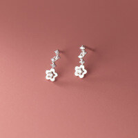 wholesale S925 Sterling Silver Inlaid Diamond Five-Petal Flower Earrings Korean Style Sweet Geometric Personality Elegant Ear Accessories M02156-S925 silver pair 925 silver