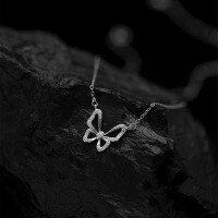 wholesale Metal hollow butterfly necklace for women, lightweight luxury ins minimalist style, high-end sense collarbone chain, simple and elegant sweater chain trendy-XB118-white gold
