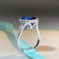 wholesale S925 Sterling Silver Round Bezel Ring with Blue Sapphire Aquamarine and High Carbon Diamond for Women, Wholesale for Cross-Border E-Commerce and Live Streaming in Europe and America-0-2