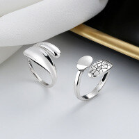 wholesale S925 Sterling Silver Minimalist Irregular Smooth Surface/Rhombic Stripes Open Ring Vintage Versatile Index Finger Ring-530FJ/approx. 2.7g Opening adjustable