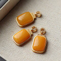 wholesale S925 silver minimalist premium natural antique beeswax plain pendant chicken oil yellow amber necklace-0-1
