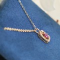 wholesale S925 Sterling Silver Exquisite Micro-Inlaid Red Diamond Necklace for Women, French-Style Hollow Pendant Collarbone Chain-0-2