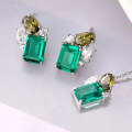wholesale S925 Sterling Silver Peridot Gemstone Earrings and Necklace Set, Simple and Fashionable High-End Sense Mother's Day Jewelry Suite-0-0