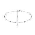 wholesale S925 Sterling Silver Double Four-Leaf Clover Ankle Bracelet Necklace Collarbone Chain for Women with Natural Freshwater Shell-0-20