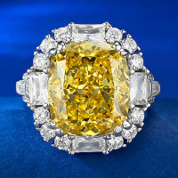 wholesale S925 Sterling Silver Mo Jing Jewelry High-End Simulated Diamond 12*14 Wedding Ring High Carbon Diamond Ice Flower Cut Yellow Diamond for Women-R741 Yellow Diamond [Contact Customer Service for Customized Models]  No. 5