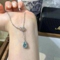 wholesale S925 Sterling Silver Exquisite Icy Clear Jade Natural Burmese Jadeite New Chinese Style Double Gourd Necklace for Women, Cold-Toned Collarbone Chain-0-4