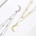 wholesale 925 Sterling Silver Jewelry, 14K Gold Plated Moon Pendant Double Layer Chain, Factory Direct Wholesale-0-1