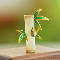 wholesale 925 silver gold-plated retro Chinese-style cold enamel bamboo joint and Hetian jade brooch with bamboo leaf gemstone pin-0-0