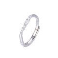 wholesale S925 Sterling Silver Zircon Inlaid Women's Adjustable Ring, Fashionable Minimalist Versatile Korean Style High-End Feeling Row Diamond Ring-0-4