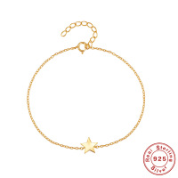 wholesale S925 Sterling Silver Single Row Diamond-Studded Pentagram Circle Bracelet, a Stylish and Unique Korean-inspired Design-Gold-Style 2 925 Silver