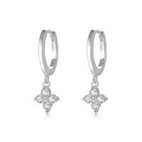 wholesale S925 Sterling Silver Cross-Border Diamond-Embedded Forest Style Four-Leaf Clover Earrings for Women, Light Luxury Fashion Hoop Zirconia Versatile Earrings-E2331-White Gold 925 Silver