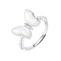 wholesale S925 Sterling Silver Ethereal White Shell Butterfly Open Adjustable Ring for Women, Minimalist and Unique Luxury Fashion Statement-0-4