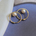 wholesale 9K Gold Twisted Freshwater Pearl Ear Hoops with Minimalist Korean Japanese Design Elegant Earrings for Women-0-1