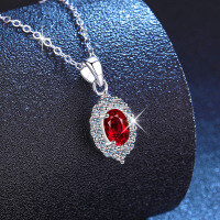 S925 Sterling Silver Moissanite Cultured Emerald Ruby Sapphire Vintage Necklace-Cultured Ruby 5×7mm  925 Silver