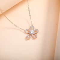 S925 Silver Cross-Border Exclusive Personalized Fan Flower Moissanite Necklace-S925 sterling silver rose gold + 1-carat white moissanite