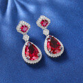 wholesale S925 Sterling Silver Cross-Border Live Factory Wholesale Elegant Earrings Inlaid with 5A High Carbon Diamonds Emerald Ruby Stud Earrings-0-2
