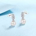 wholesale 925 Sterling Silver New Style Natural Freshwater Pearl Earrings for Women with Micro-Inlaid Moissanite Studs, High-End Textured Ear Drops Wholesale-0-2