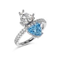 wholesale S925 Sterling Silver New European and American Style Women's Ring with Symmetrical Zirconia Setting, Fashionable and Versatile Wedding Series, Ready to Ship-White Gold Blue Diamond DY120972-SW-BA 7
